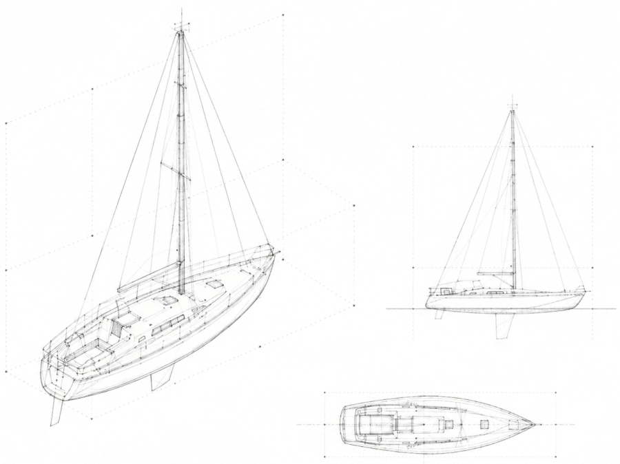 Naval architecture drawing: sailboat plans